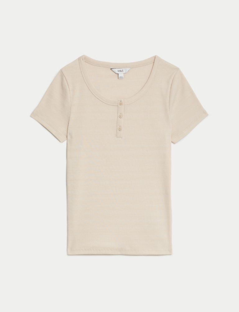 Cotton Rich Ribbed Henley Top 2 of 5