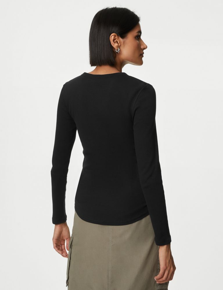 Cotton Rich Ribbed Henley Top | M&S Collection | M&S