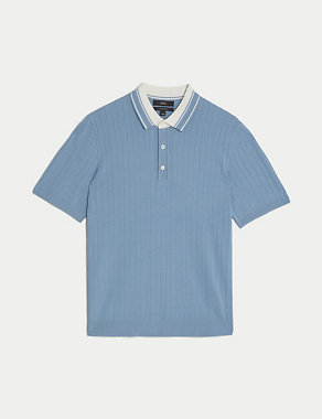 Cotton Rich Ribbed Knitted Polo Shirt Image 2 of 5