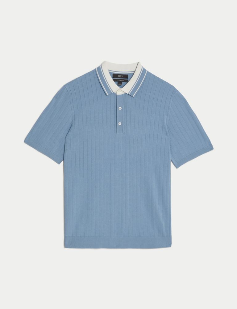 Cotton Rich Ribbed Knitted Polo Shirt 2 of 5