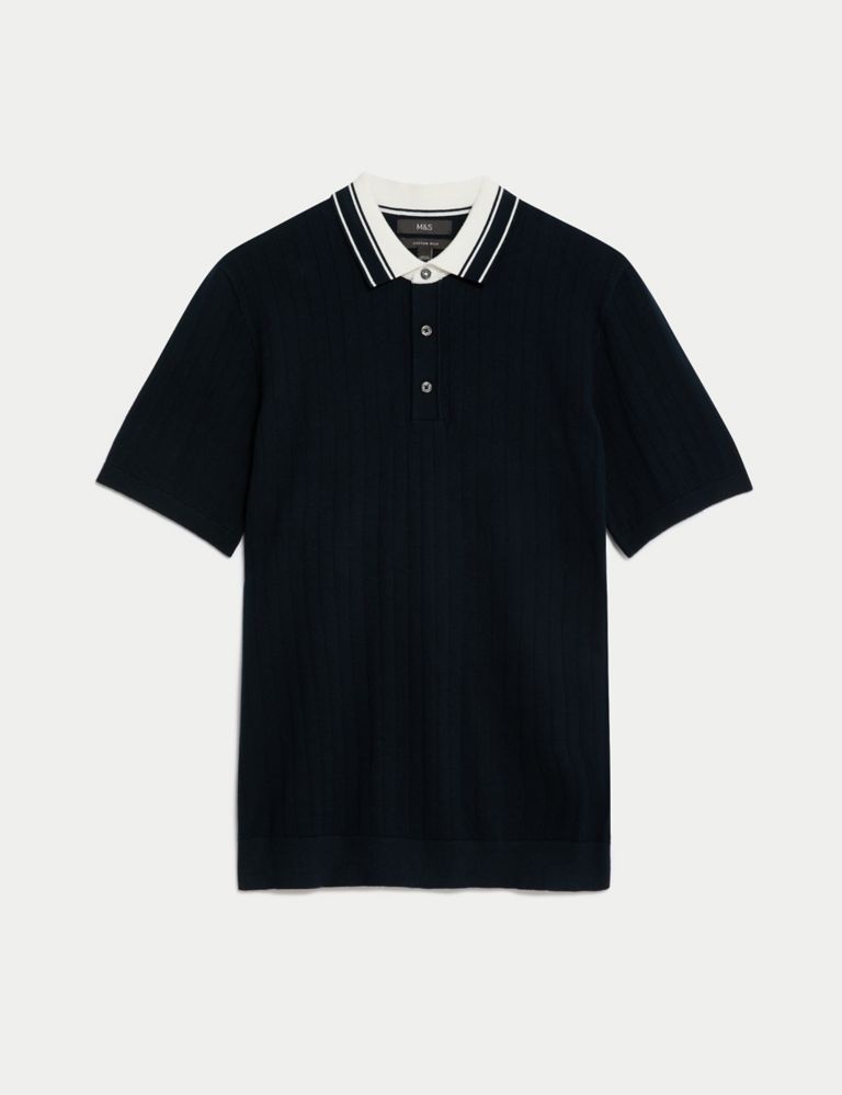 Cotton Rich Ribbed Knitted Polo Shirt 2 of 5