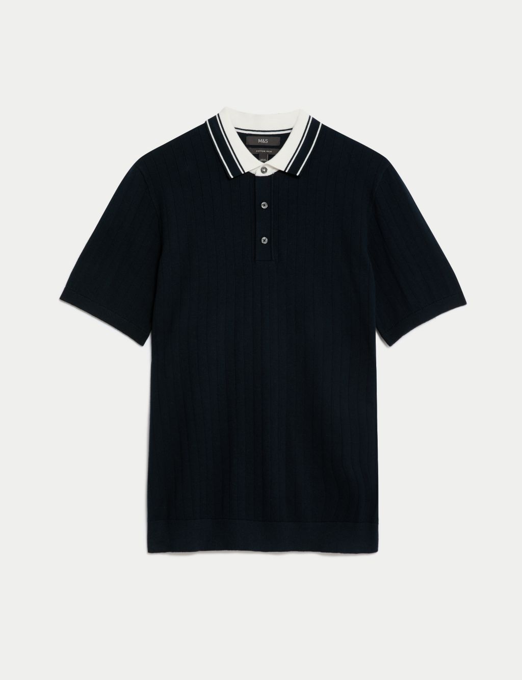 Cotton Rich Ribbed Knitted Polo Shirt 1 of 5