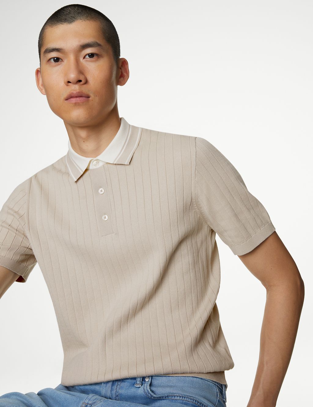 Cotton Rich Ribbed Knitted Polo Shirt 5 of 6