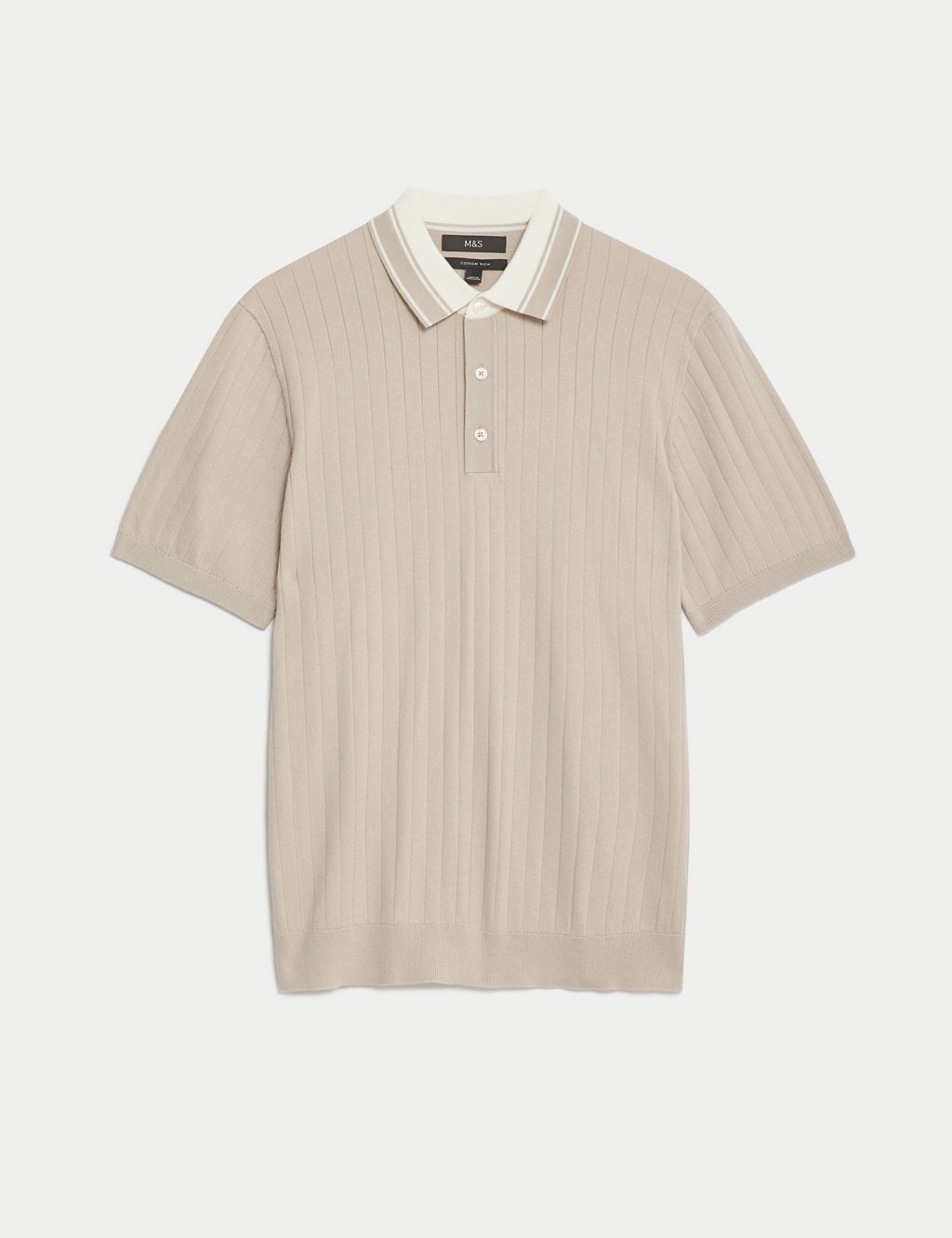 Cotton Rich Ribbed Knitted Polo Shirt 1 of 6