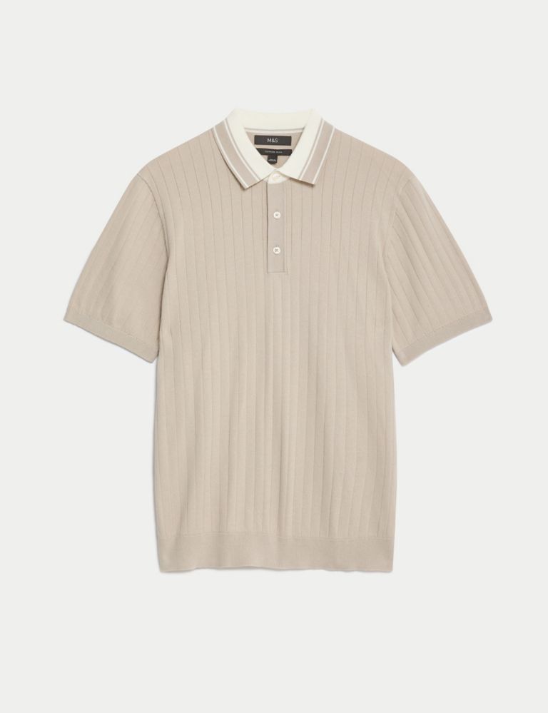 Cotton Rich Ribbed Knitted Polo Shirt 3 of 6