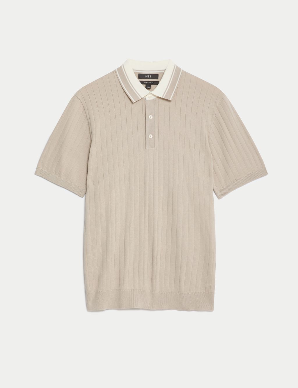 Cotton Rich Ribbed Knitted Polo Shirt 1 of 6