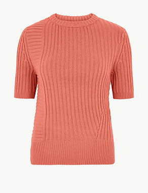 Cotton Rich Ribbed Knitted Top Image 2 of 5