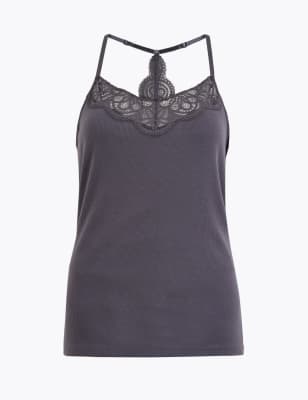 Cotton Rich Ribbed Lace Trim Vest, M&S Collection