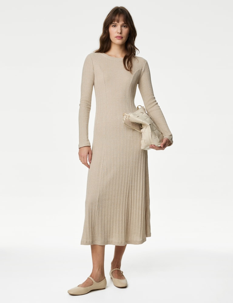 Cotton Rich Ribbed Midi Column Dress 1 of 5