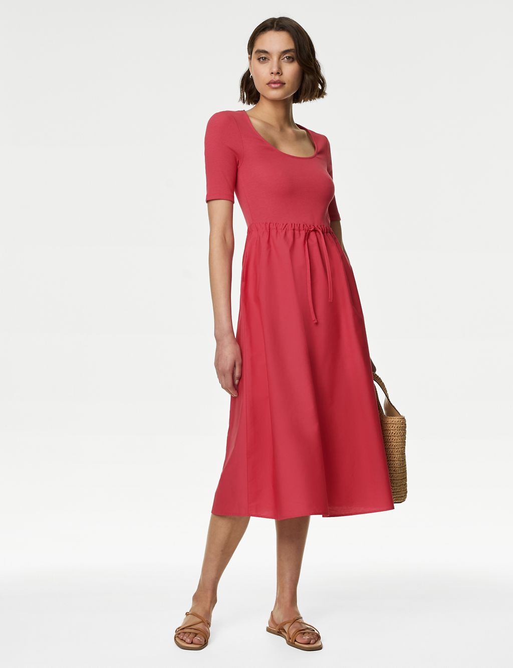 Cotton Rich Ribbed Midi Waisted Dress 2 of 4