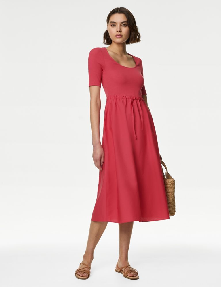Cotton Rich Ribbed Midi Waisted Dress 3 of 4