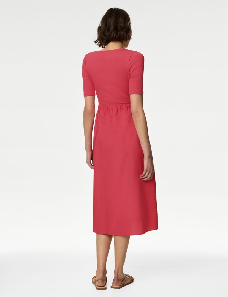 Cotton Rich Ribbed Midi Waisted Dress 4 of 4
