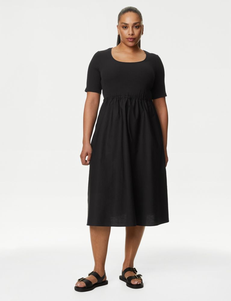 Cotton Rich Ribbed Midi Waisted Dress 1 of 6
