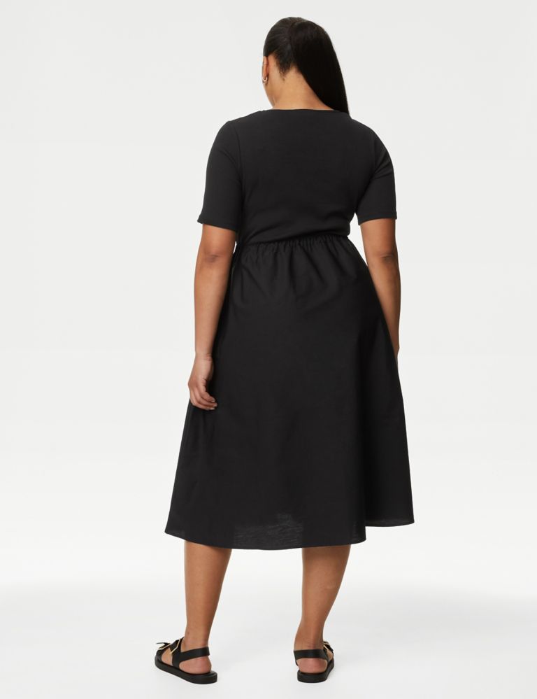 Cotton Rich Ribbed Midi Waisted Dress 6 of 6