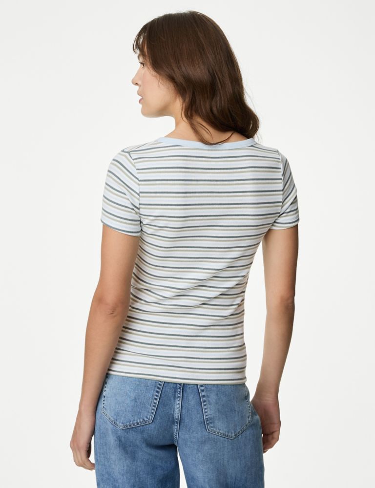 Cotton Rich Ribbed Striped Henley Top 5 of 5