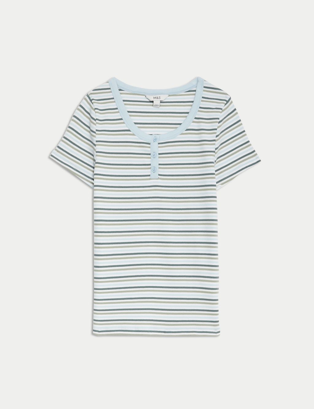 Cotton Rich Ribbed Striped Henley Top 1 of 5