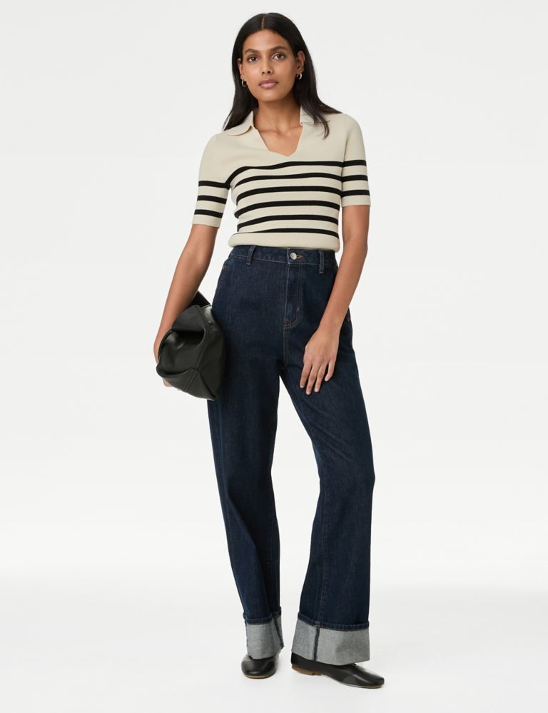 Cotton Rich Ribbed Striped Knitted Top 3 of 6