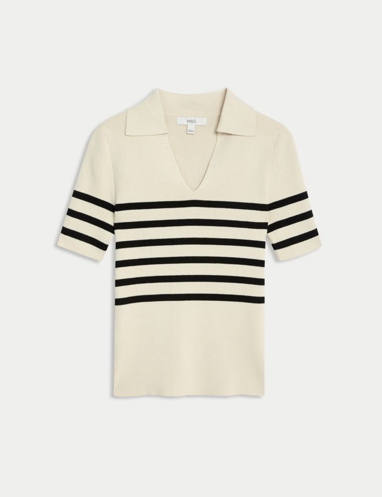 Cotton Rich Ribbed Striped Knitted Top 2 of 6