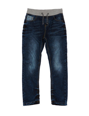 Cotton Rich Ribbed Waistband Washed Jeans (5-14 Years) Image 2 of 3