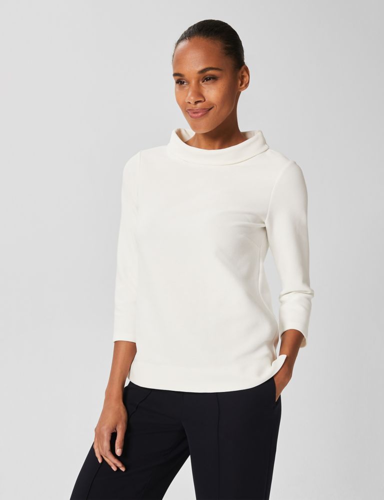 Cotton Rich Roll Neck 3/4 Sleeve Top 1 of 4