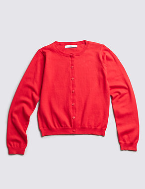 Cotton Rich Round Neck Cardigan (5-14 Years) Image 2 of 3