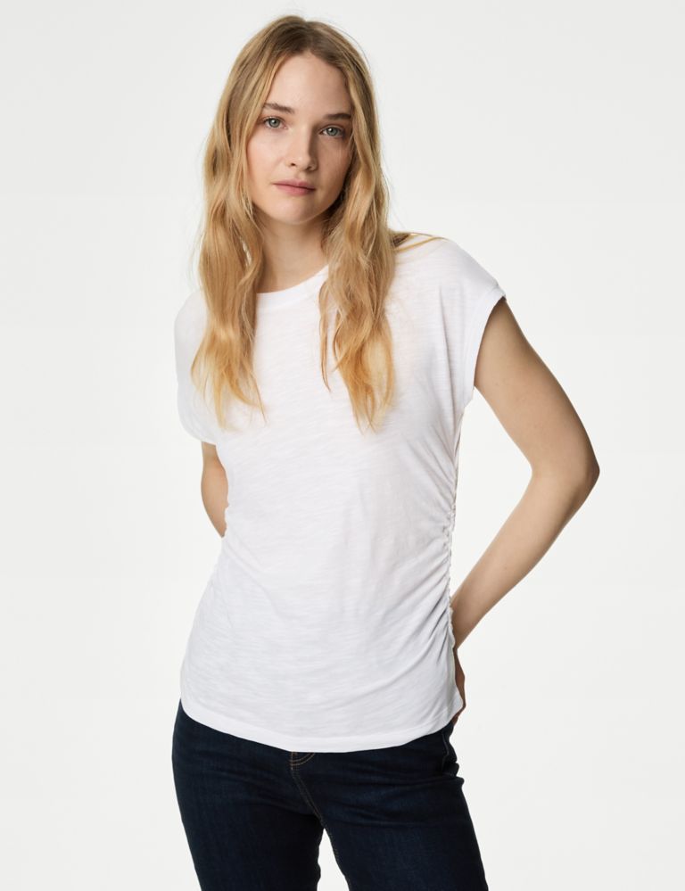 Cotton Rich Ruched T-Shirt 3 of 4