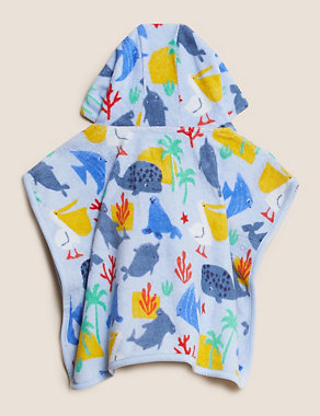 Cotton Rich Sealife Hooded Towelling Poncho (0-3 Yrs) Image 2 of 3