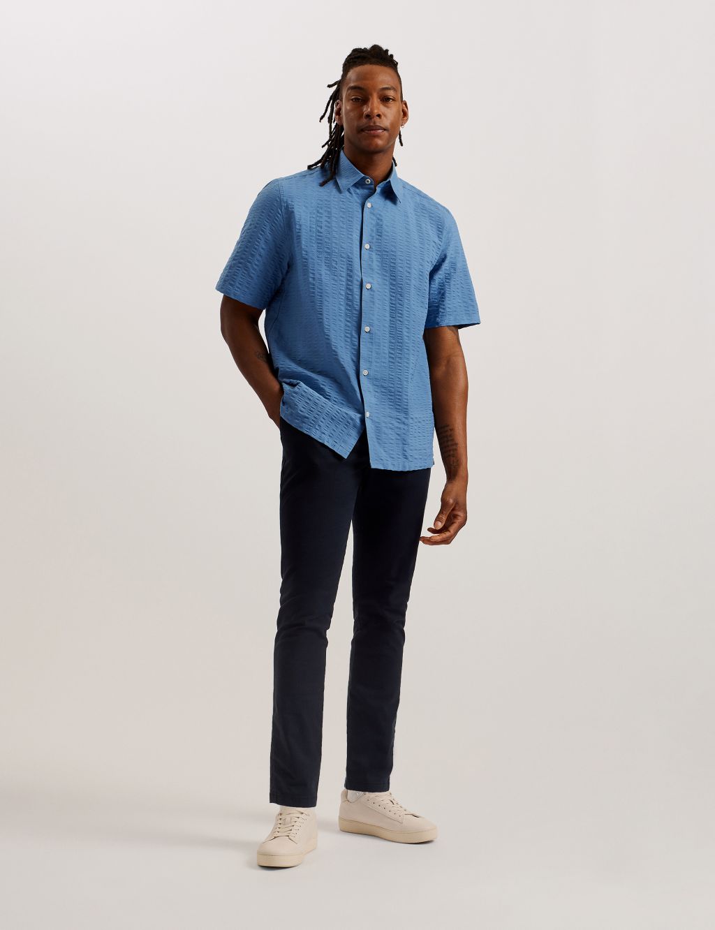 Cotton Rich Seersucker Stripe Oxford Shirt 1 of 3