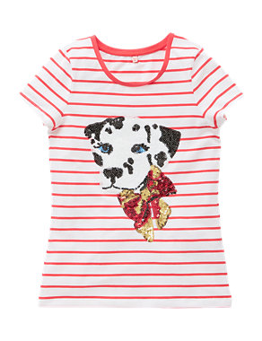 Cotton Rich Sequin Embellished Dalmation Girls T-Shirt with StayNEW™ (5-14 Years) Image 2 of 4
