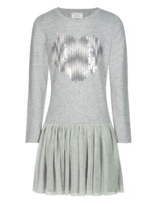 Cotton Rich Sequin Embellished Drop Waist Sweat Dress (5-14 Years) Image 2 of 3