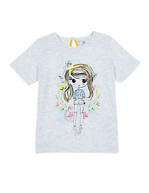 Cotton Rich Sequin Embellished Girl Print T-Shirt (1-7 Years) Image 2 of 3