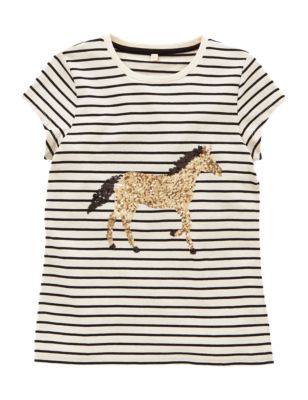 Cotton Rich Sequin Embellished Horse T-Shirt (5-14 Years) Image 2 of 4