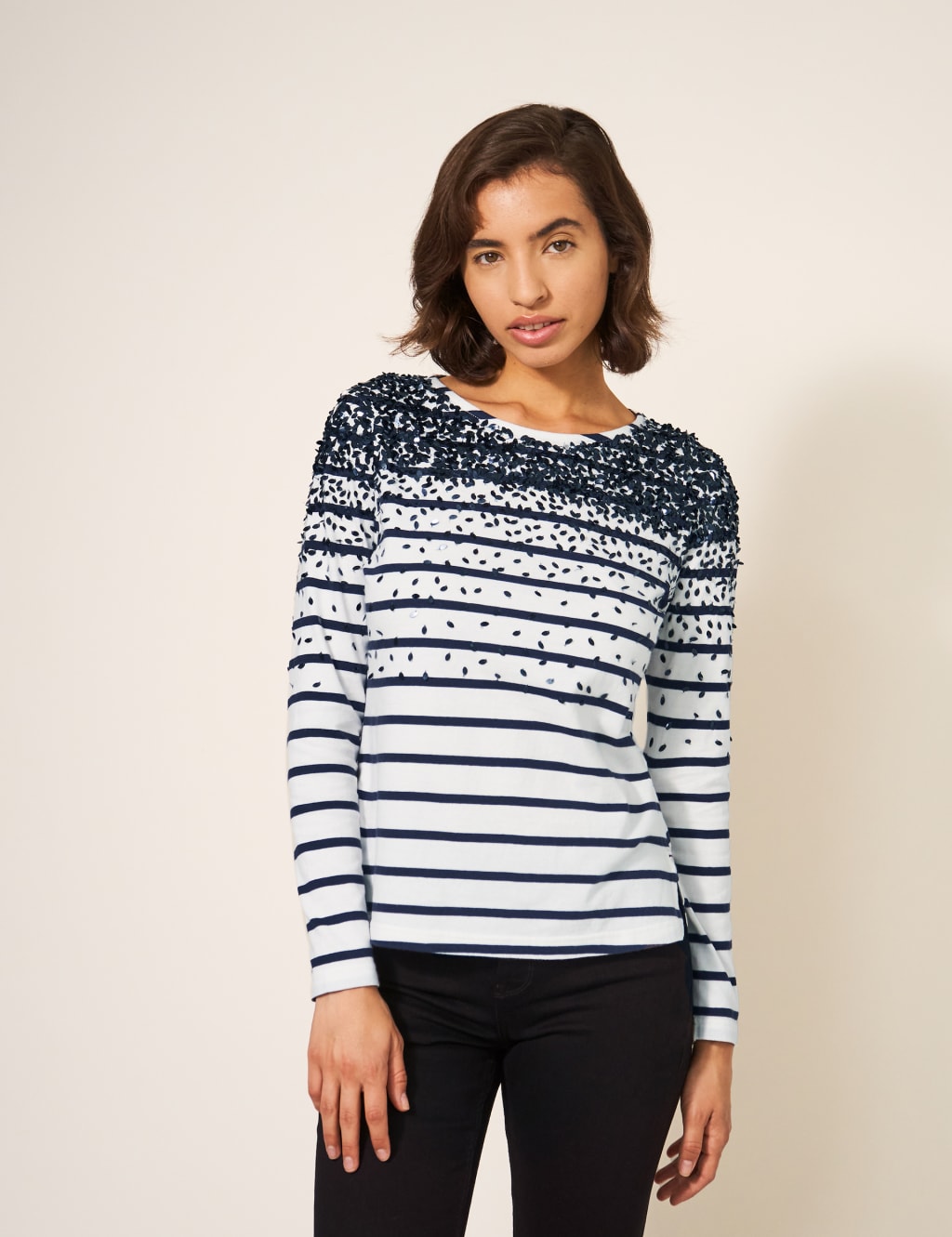 Cotton Rich Sequin Striped Top | White Stuff | M&S