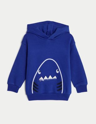 Cotton Rich Shark Hoodie (2-8 Yrs) Image 2 of 4