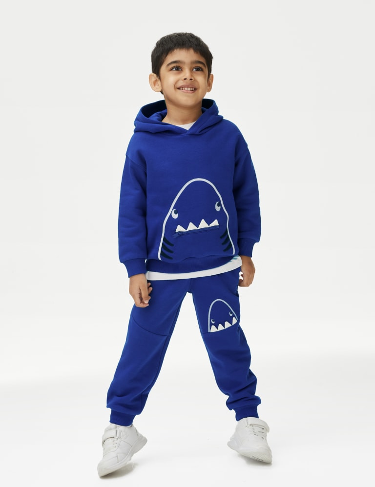 Cotton Rich Shark Hoodie (2-8 Yrs) 1 of 4