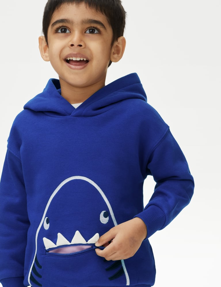 Cotton Rich Shark Hoodie (2-8 Yrs) 3 of 4