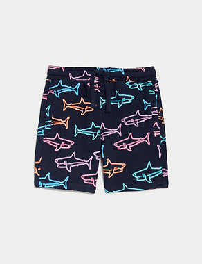 Cotton Rich Shark Print Shorts (2-8 Yrs) Image 2 of 5