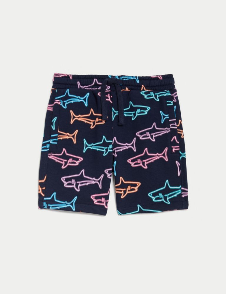 Cotton Rich Shark Print Shorts (2-8 Yrs) 2 of 5
