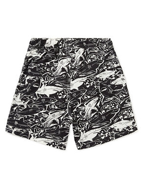 Cotton Rich Shark Print Swim Shorts (5-14 Years) Image 2 of 3