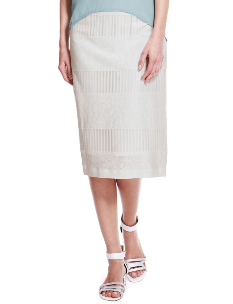 Cotton Rich Sheer Panelled Pencil Skirt 1 of 5