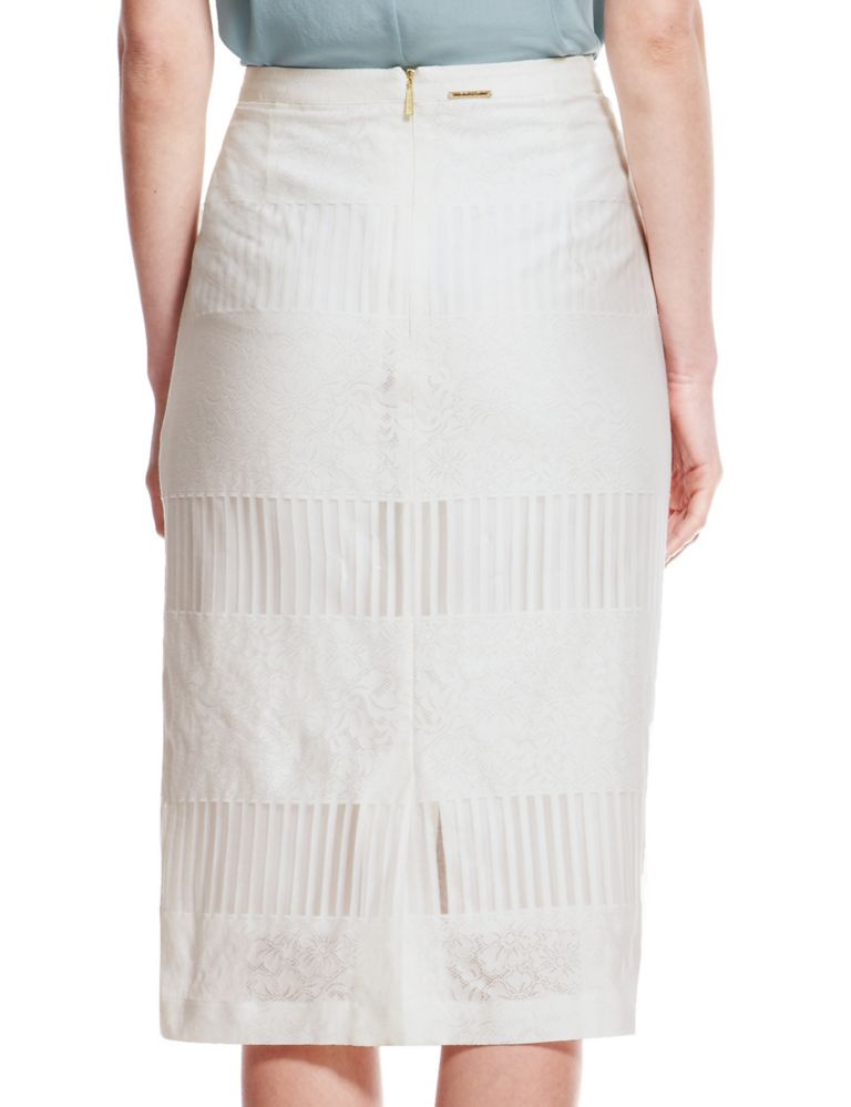 Cotton Rich Sheer Panelled Pencil Skirt 5 of 5
