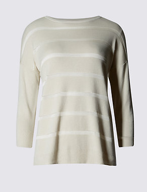 Cotton Rich Sheer Striped Jumper Image 2 of 3