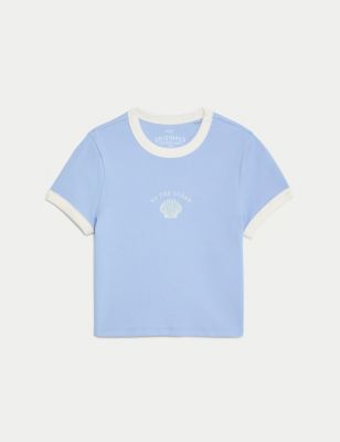 Cotton Rich Shell Print Ribbed T-Shirt (6-16 Yrs) Image 2 of 5