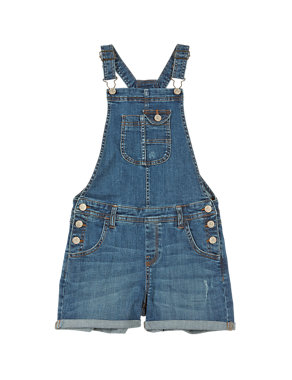 Cotton Rich Short Denim Dungarees (5-14 Years) Image 2 of 3