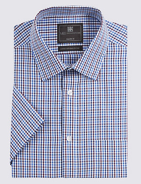 Cotton Rich Short Sleeve Checked Shirt Image 2 of 5