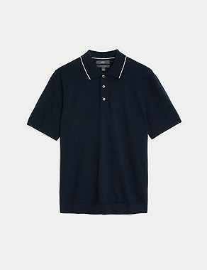 Cotton Rich Short Sleeve Knitted Polo Shirt Image 2 of 5