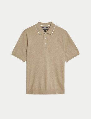 Cotton Rich Short Sleeve Knitted Polo Shirt Image 2 of 5