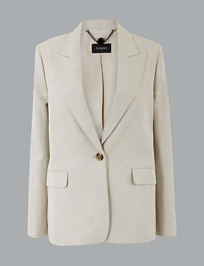 Cotton Rich Single Breasted Blazer with Linen Image 2 of 4