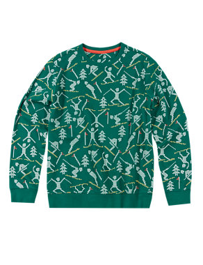 Cotton Rich Ski Print Christmas Jumper (5-14 Years) Image 2 of 3
