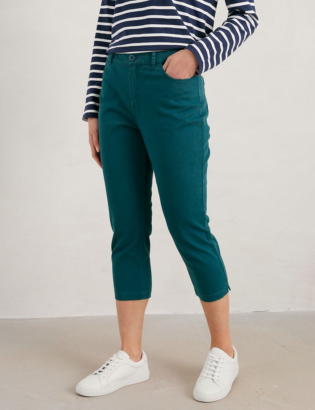 Cotton Rich Slim Fit Cropped Trousers 2 of 5
